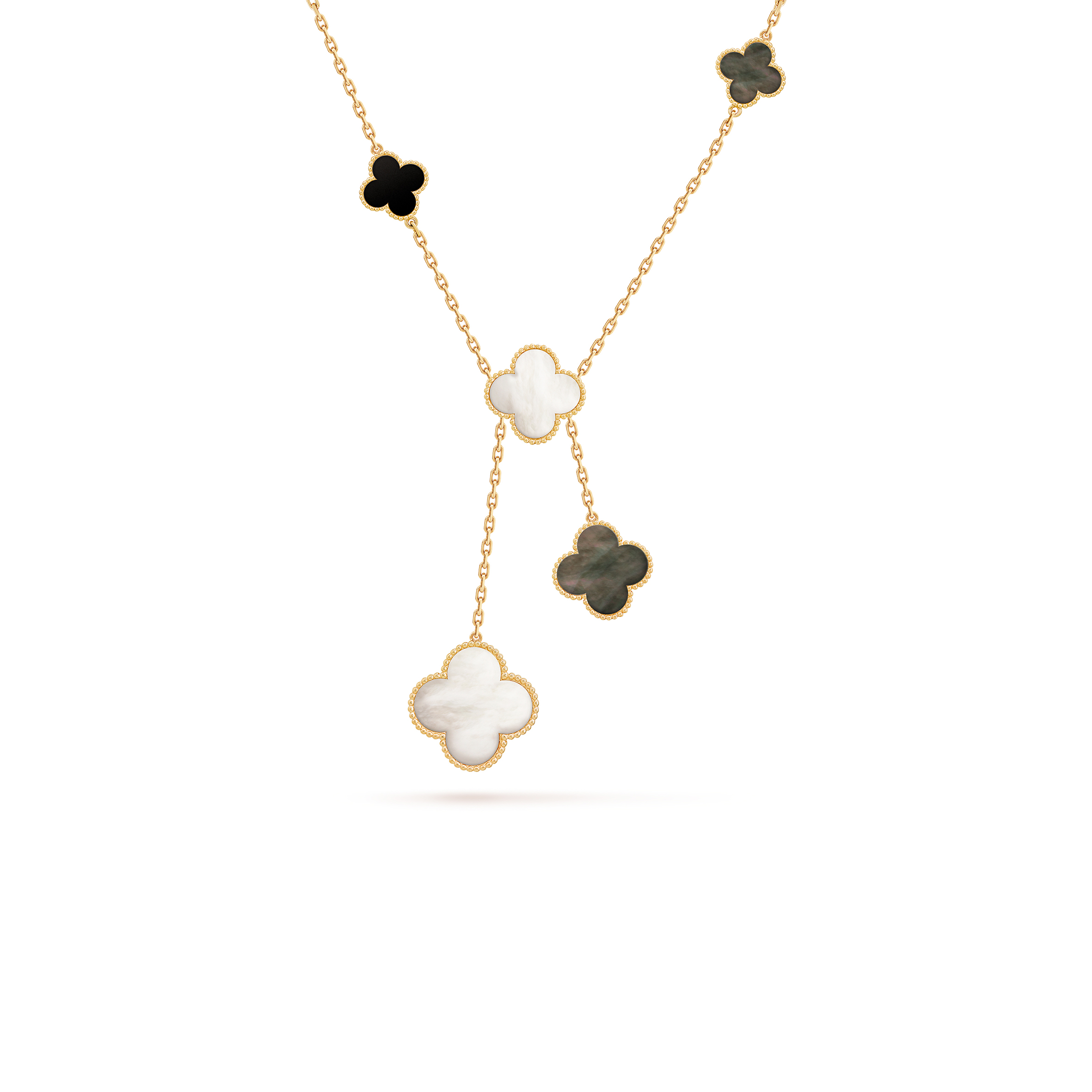 V*N CL*F arpels magic alhambra necklace, 6 motifs - yellow gold, mother-of-pearl, onyx  vcard79200